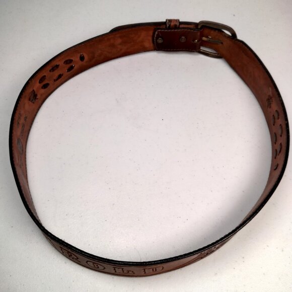 Vintage Larry Mahon Leegin Tooled Leather Belt Personalized Harold Brown Braided - Picture 9 of 16